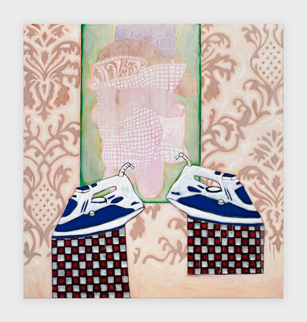 Christoph Matthes, <i>Das Bisschen Haushalt Macht Sich Eben Doch Nicht Von Allein</i>, 2024. Ballpen, rabbitskinglue, pigments, acrylic and oil on canvas 78 3/4 x 74 3/4 in (200 x 190 cm)